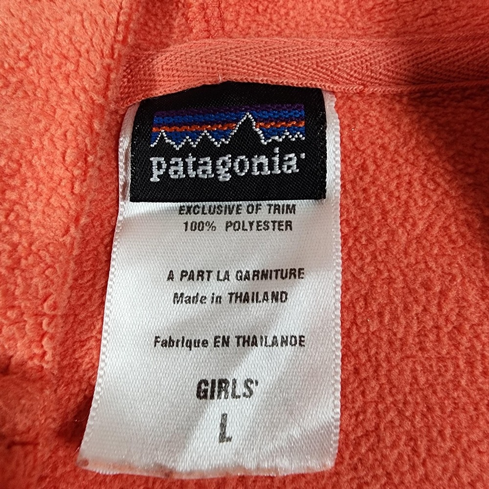 Patagonia Hoodie Girls Large Coral Fleece‎ Pullover Sweatshirt Front Pockets - Picture 6 of 11